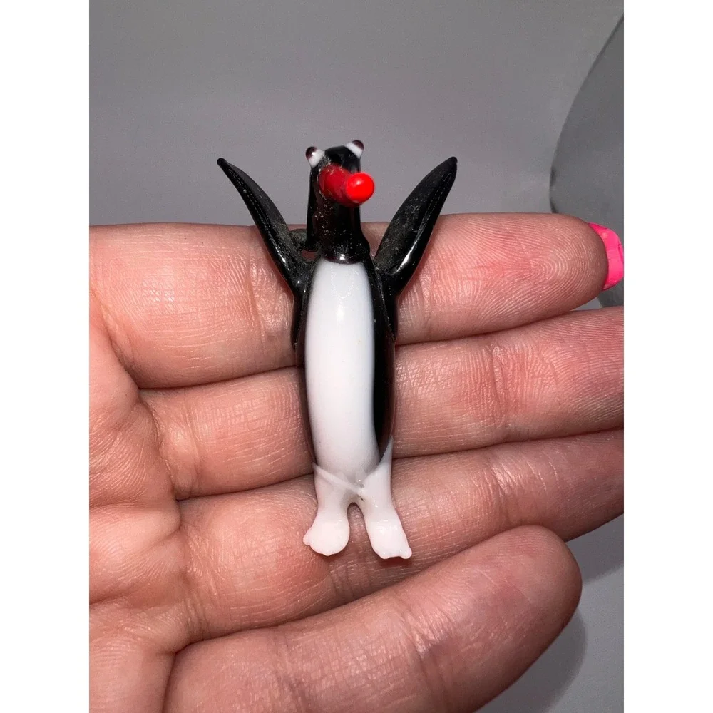 Vintage Hand-Blown Miniature Glass Penguin Figurine Trinket Shelf Tiny Animals